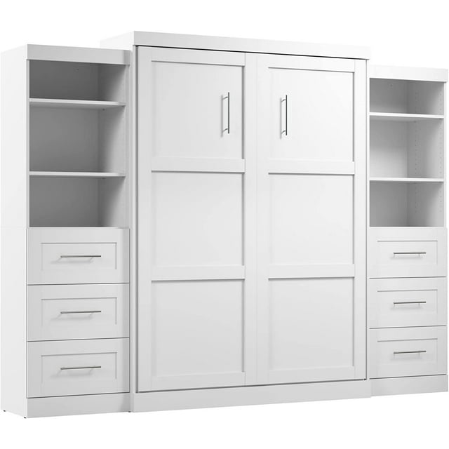 Pur Queen Murphy Bed and 2 Shelving Units with Drawers 115inch Space