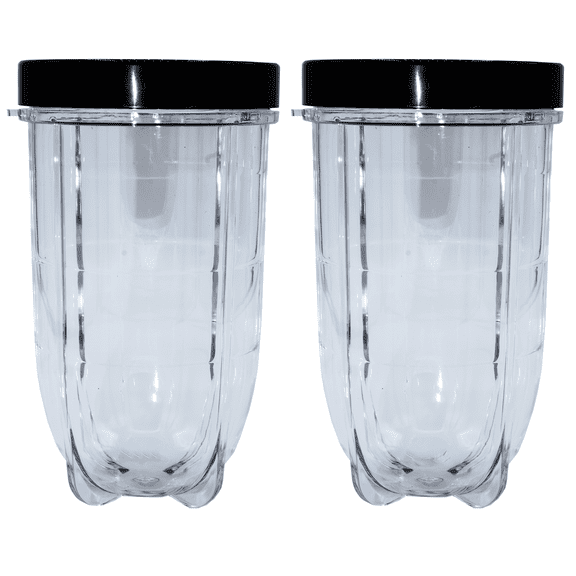 Blendin 2 Pack 16 Ounce Tall Cup with Black Jar Lid, Compatible with Original Magic Bullet Blender Juicer 250W MB1001