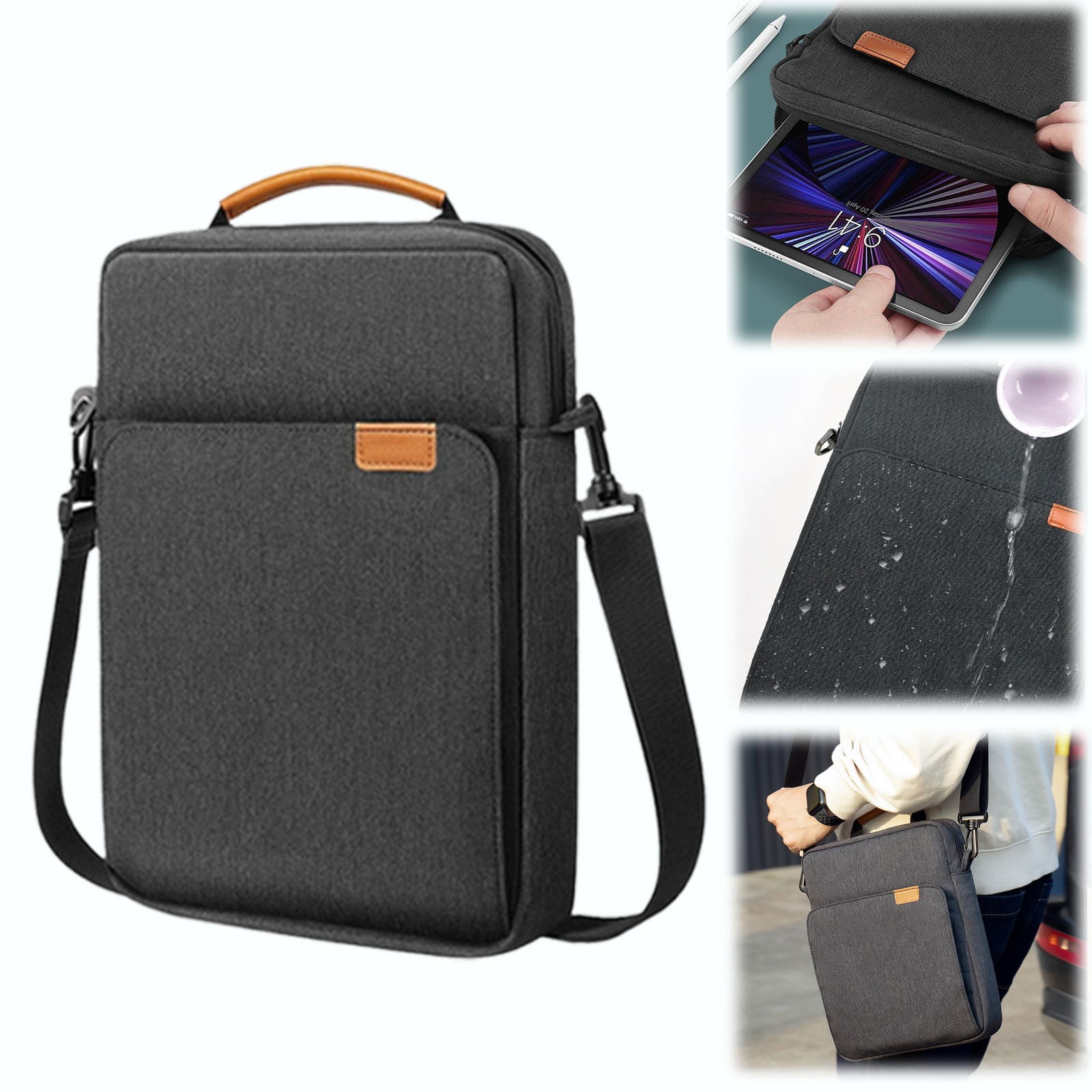 HonestMatter 13.3 Inch Laptop Shoulder Bag, Portable Tablet Case Storage, Business Messenger Handbag, Shockproof Padded Protection, Black