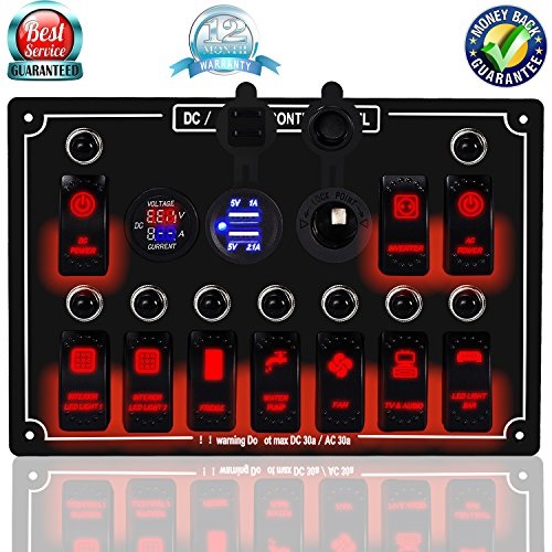 DC Waterproof 6 Gang Toggle Rocker Switch Panel Car Marine Boat Circuit LED v4