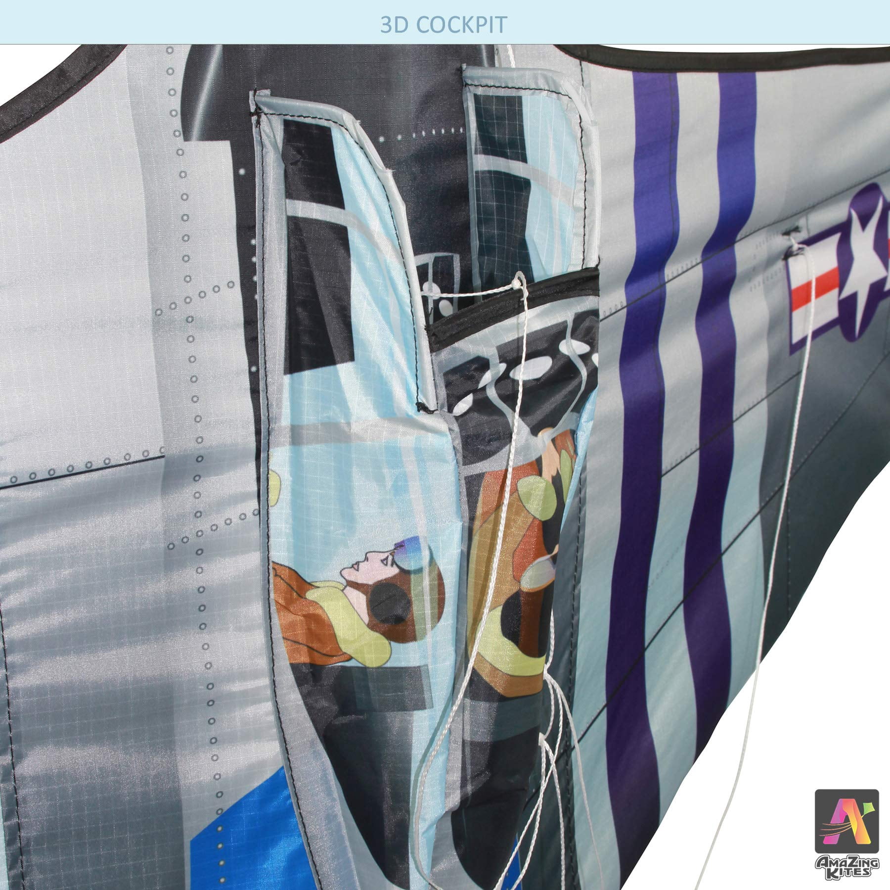 AmaZing Kites 3D Nylon P 51 Mustang World War II Fighter Plane Kite with 55 Wingspan 4 ft 2 in