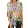 thumbnail image 1 of Blusas de Manga Corta para las Mujeres Botón Impreso Cuello Redondo Top Casual, Blusas para las Mujeres Casual, 1 of 5