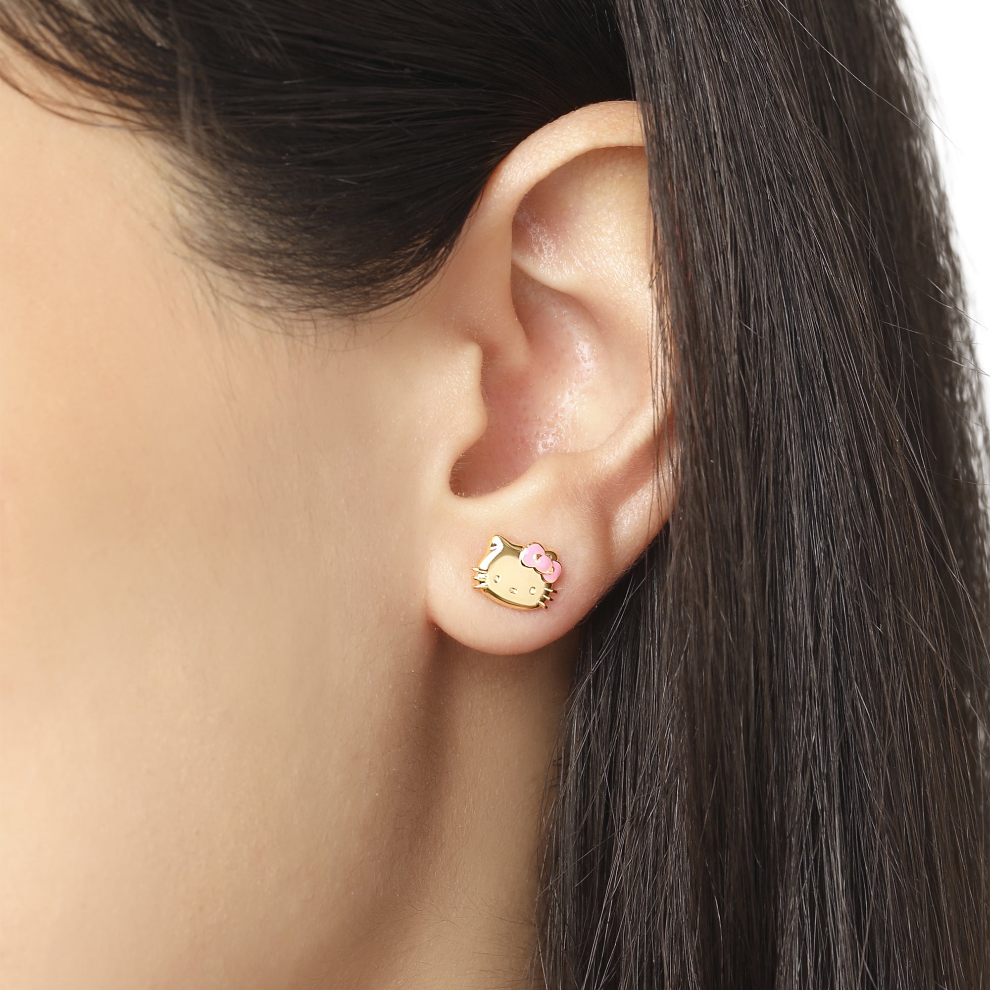 Hello Kitty Earring Set, 2-Pair, Gold-Tone Studs & Pavé Dangle Hoops