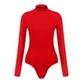 thumbnail image 4 of ZAZYULZ Women's Jumpsuit Women's Mock Turtle Neck Long Sleeve Tops Bodysuit Jumpsuit(Red,M), 4 of 6
