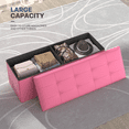 thumbnail image 3 of MoNiBloom 43" Collapsible Ottoman with Storage, PU Leather Storage Ottoman Bench, Modern Storage Footstool for Living Room Bedroom Entryway, Dark Pink, 3 of 9