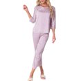 thumbnail image 2 of INSPIRE CHIC Women's Pajama SetsSilky Long Sleeve Round Neck Floral Loungewear L Purple, 2 of 6