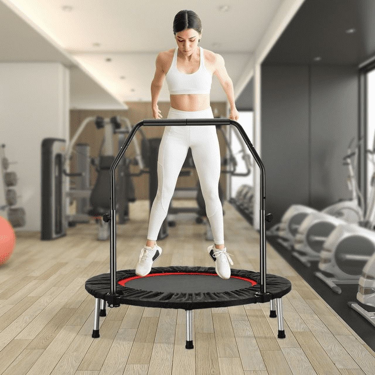 Ainfox Mini Trampoline with Adjustable Handle Bar, Fitness Rebounder, 330 lbs Load Capacity, 40 Inch,Red
