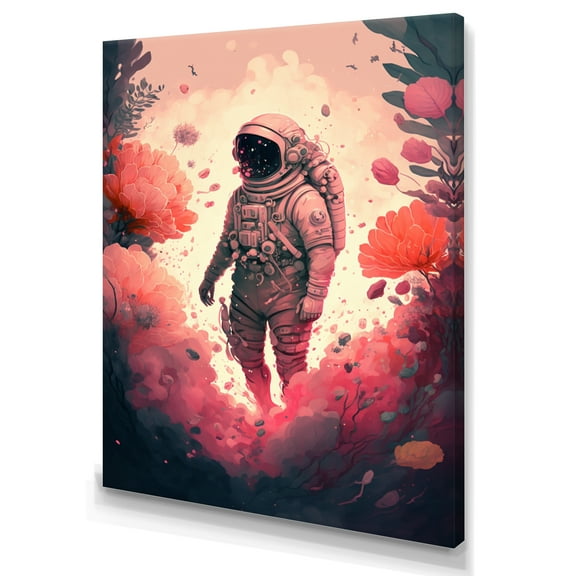 Designart Astronaut Floral Dream II Canvas Wall Art