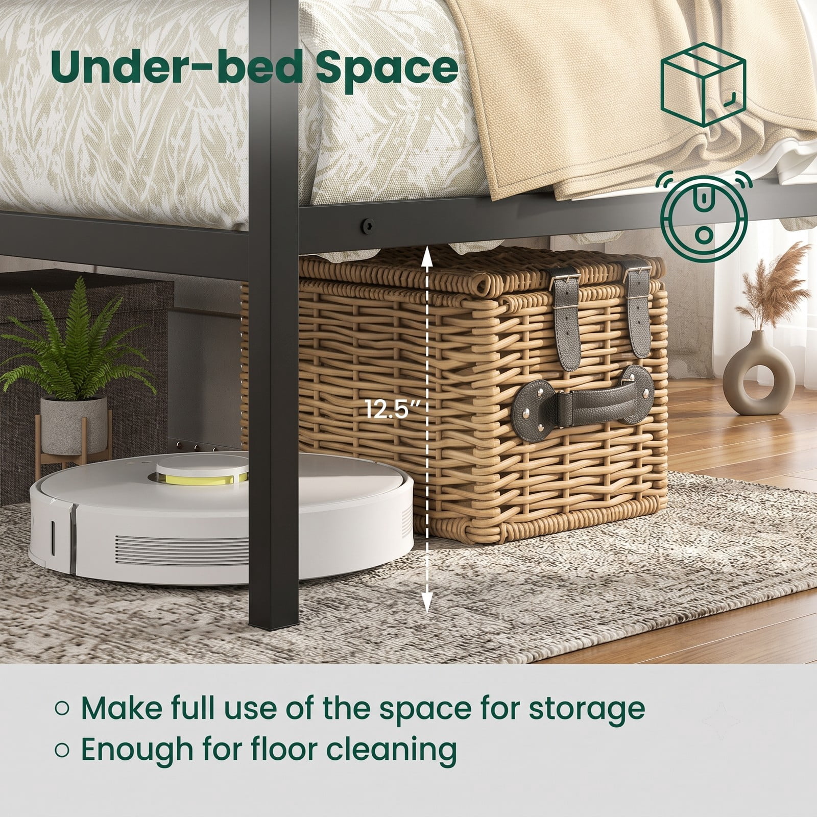 Furnibear Queen Bed Frame Metal Canopy Platform Bed Frame with Slat Support and 4 Posts for Bedroom and Guest Room, No Box Spring Needed, Black