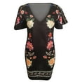 thumbnail image 4 of LYXSSBYX Womens Dresses Short Sleeve Fashion Women Casual Tight Flowers Printing Sexy Deep V-Neck Short Sleeve Long Dress, 4 of 5