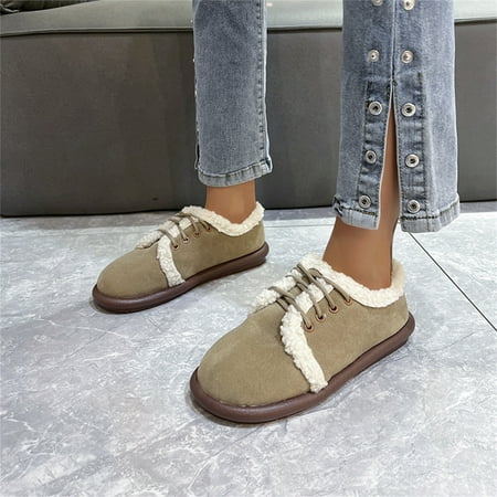 

Cathalem Womens Snow Boots Wide Ladies Fashion Retro Low Top Casual Single Shoes Plush Warm Lace Up Flat Cotton Women s Snow Boot Beige 8