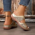 thumbnail image 3 of Sandals Women Open Toe Glitter Slip on Orthopedic Shoes Summer Casual Slides Nonslip Thick Sole Wedges Beach Shoes Gold Size 6.5, 3 of 7