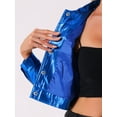 thumbnail image 4 of INSPIRE CHIC Women's Holographic Shiny Biker Button Down Metallic Jacket XL Blue, 4 of 5