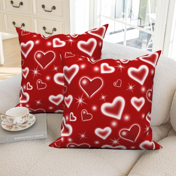 Valentine's Day Throw Pillow Covers 20x20 Set of 2,Red Heart Valentine Decorative Pillow Cases for Bedroom Sofa Couch
