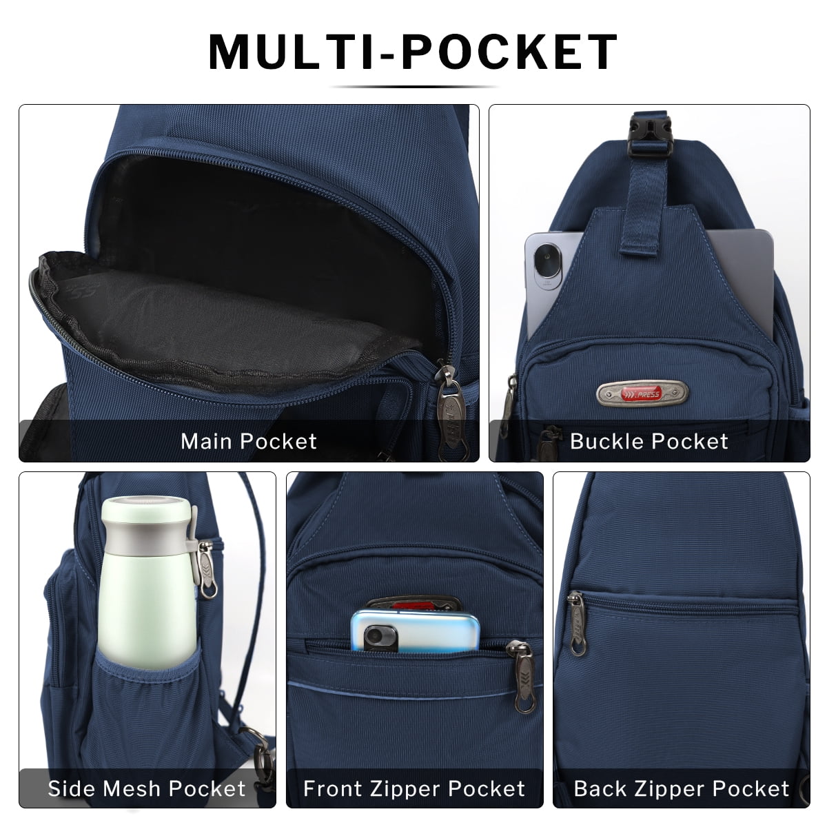Sling Bags for Men Women Crossbody Small Sling Backpack with Single Double Shoulder Lightweight Over Shoulder Bag for Daily Travel Use,8610-Navy
