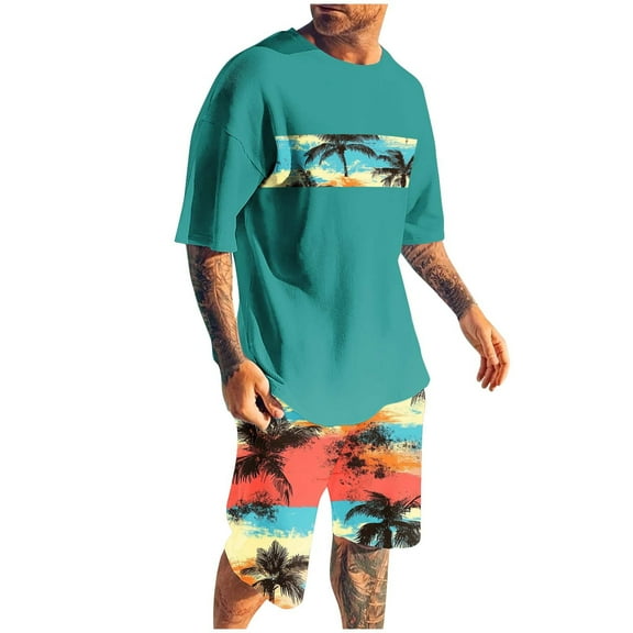 GERsome Mens 2 Piece Loungewear Sets Crew Neck Pullover Tops and Shorts Workout Sports Tracksuit S-4XL