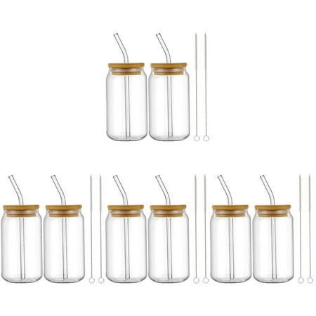 8 Sets Glass Sippy Cup Vasos De Con Tapa Cups with Lids and Straws