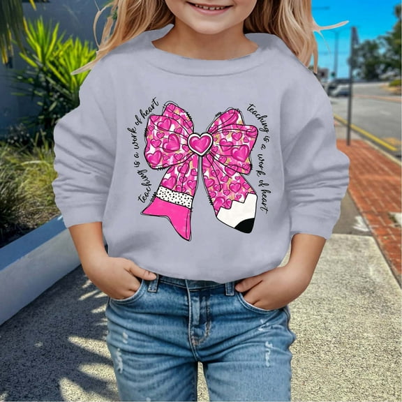 Cute Sweatshirts For Girls Baby and Toddle Girls Valentine's Day Long Sleeve Crewneck Fashionable Pencil Knot Printed Sweatshirt Casual Pullover Top Clothes For Girls,18-24M