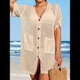 thumbnail image 4 of Vestido de Crochet con Botones y Abertura Lateral para Mujer, Traje de Baño con Bolsillos Albaricoque M, 4 of 9