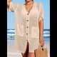 thumbnail image 4 of Vestido de Crochet con Botones y Abertura Lateral para Mujer, Traje de Baño con Bolsillos Albaricoque S, 4 of 9