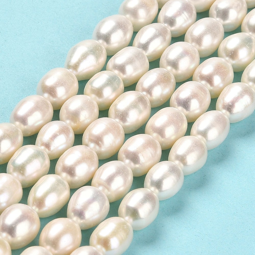 1strand Natural Cultured Freshwater Pearl Beads Strands Rice Grade AAAAA Seashell color 9.5~10x8~9mm Hole: 0.6mm about 37~38pcs/strand 14.76~15.16inch