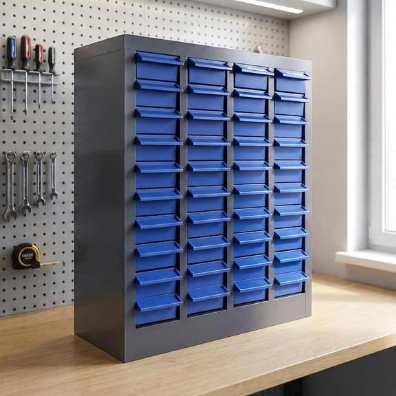 40-Drawer  Nut and Bolt Organizer | Stainless Steel Part Storage Cabinet | Shelves & Labels | Each Drawer 3.9" D x 7.8W x 2" H | Durable Hardware Storage for Small Parts/Tool (Classroom, Home)