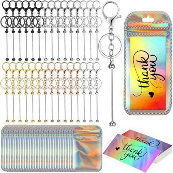 Set of 30 Beaded Key Chains Holographic Resealable Bags for Project Pendant Keychains