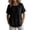 Black, variant on Women's Short Sleeve T-Shirts, Summer Relaxed Curved Crew Neck Tops, Casual Side Decorative Button Split Hem Crinkled Cotton Linen Tee Tops for Office Vacation