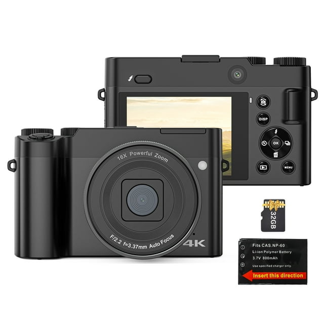 Cámara digital 4K Cámara de vídeo digital 64MP Lente dual 2.8