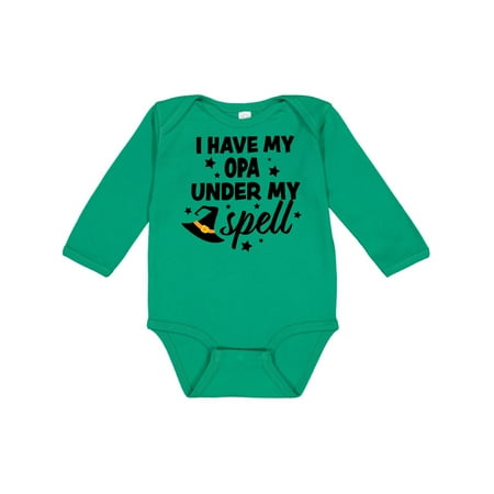 

Inktastic I Have My Opa Under My Spell with Cute Witch Hat Gift Baby Boy or Baby Girl Long Sleeve Bodysuit