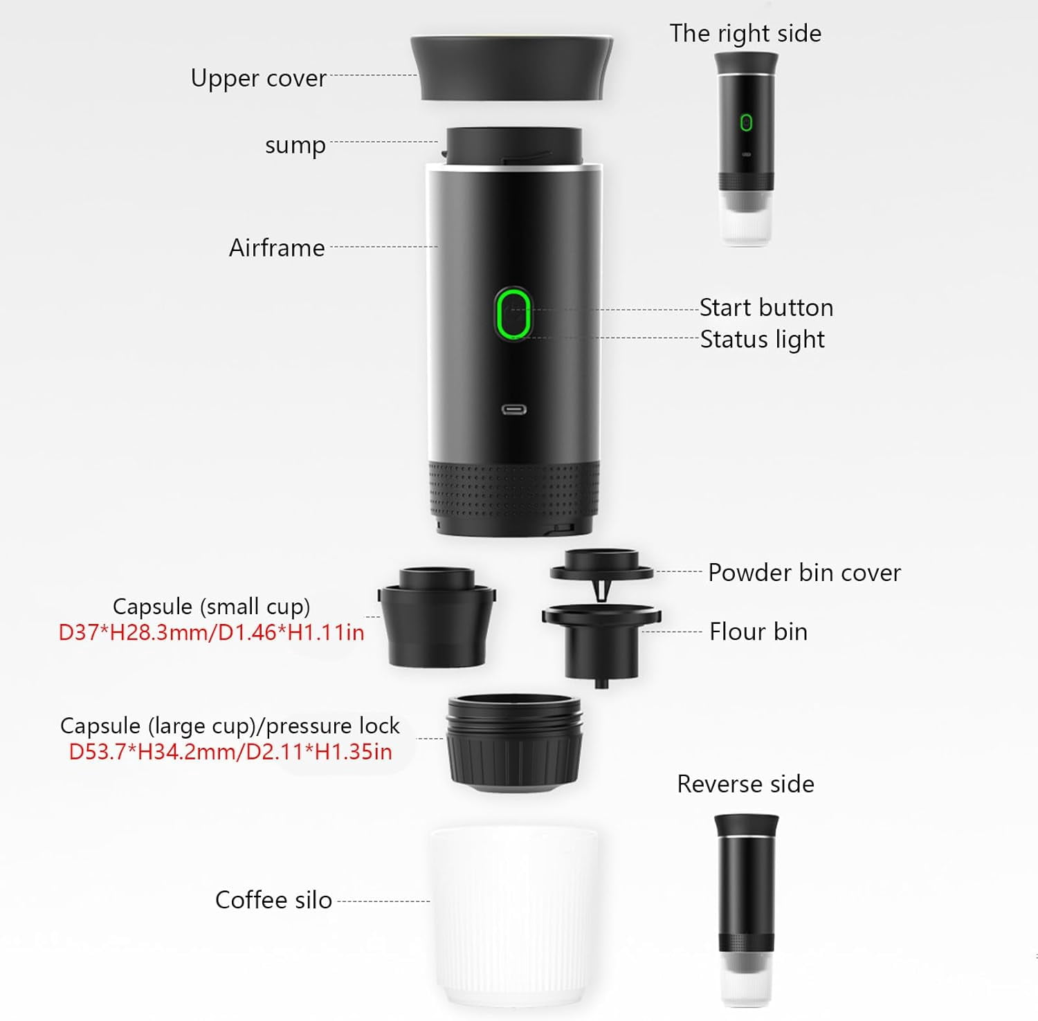 Portable Coffee Machine, 3 in 1 Cordless Electric Coffee Maker, Work with Capsule and Ground Coffee, Cold Brew and Heating Coffee Maker with 150ml Cup-Grey