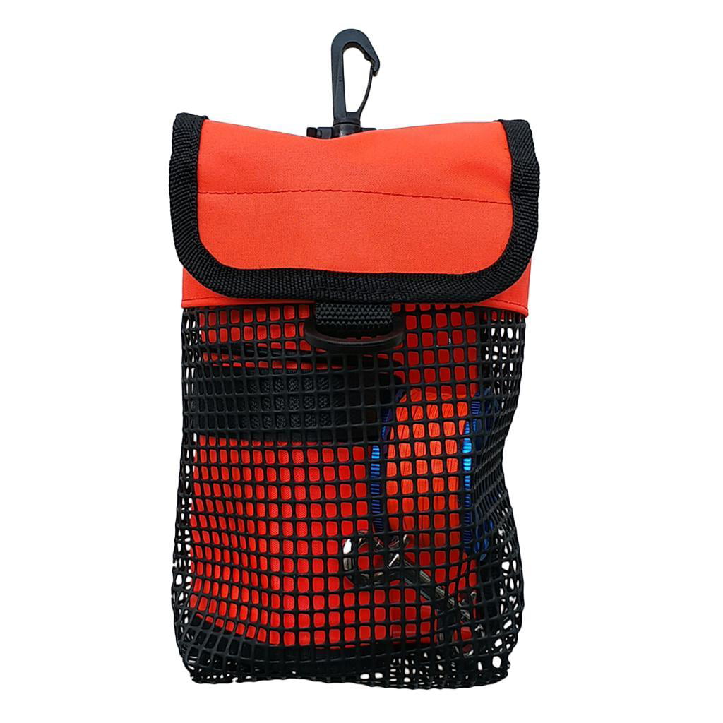 Snorkeling Equipment Holder Carry Pouch Orange Scuba Diving Gear Bag Finger Reel/SMB Safety Surface Marker Buoy Mesh Storage Pocket 