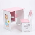 thumbnail image 2 of Kids Study Desk Childrens Learning Table Kids Desk and Chair Set with Built in Storage Shelf White & Pink Cat Design Heart Shaped Cutouts for Bedroom Game Room, 2 of 7