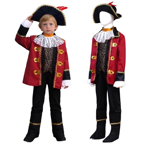 Pirate for Boys Pirate Jacket Pants Hats Set Halloween Outfit Party Outfits for Kids Size 6-12 Years