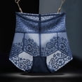 thumbnail image 3 of dazeni Seamless High Waisted Thong Panty with Lace Jacquard for Women Tummy Control Underwear See Through Panties L-2XL, 3 of 4