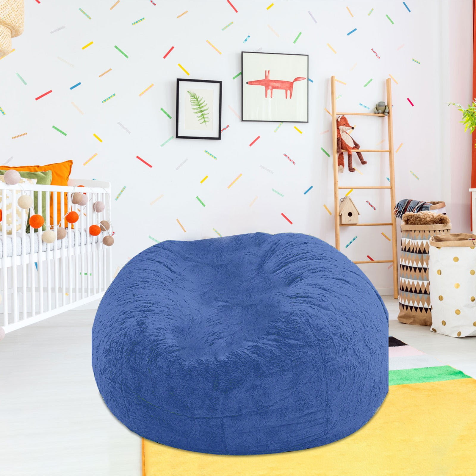 RoamHome Giant Fur Bean Bag Chair Cover for Kids Adults, (No Filler) Living Room Furniture Big Round Soft Fluffy Faux Fur Beanbag Lazy Sofa Bed Cover (Black,59x29.5in)