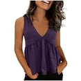 thumbnail image 4 of Women's Ruffle Hem Peplum Tank Tops With Tie Back Deep V Neck Solid Color Casual Summer Blouses For Daily Party And Vacation, 4 of 9