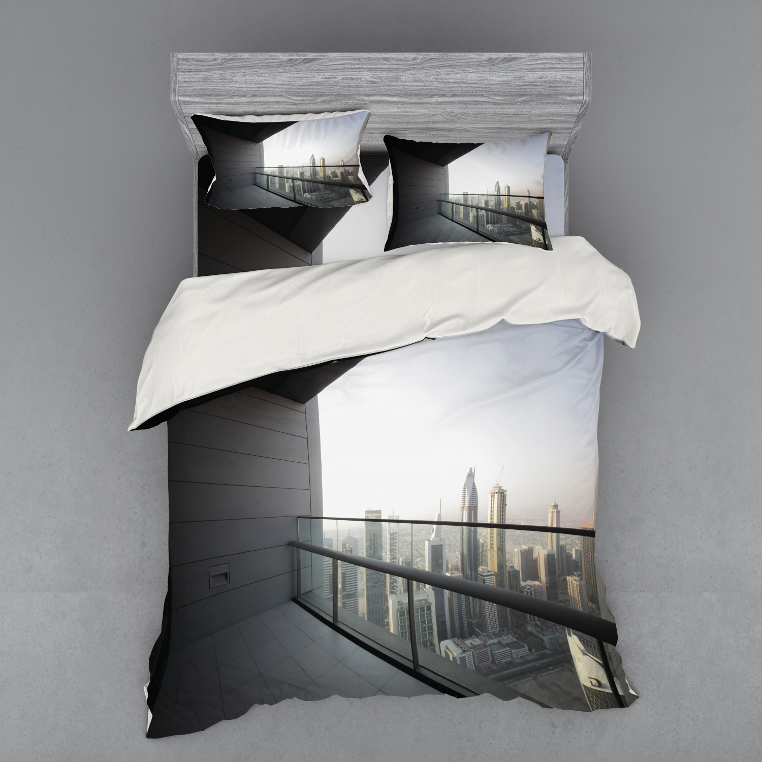 Modern Duvet Cover Set, City Dubai Landscape Downtown from Balcony Photo Image Print, Bedding