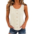 thumbnail image 3 of DDAPJ pyju Striped Tank Tops for Women Sleeveless Crewneck Button Front Blouses Fashion Summer Vacation Clothes Beige XXL, 3 of 8