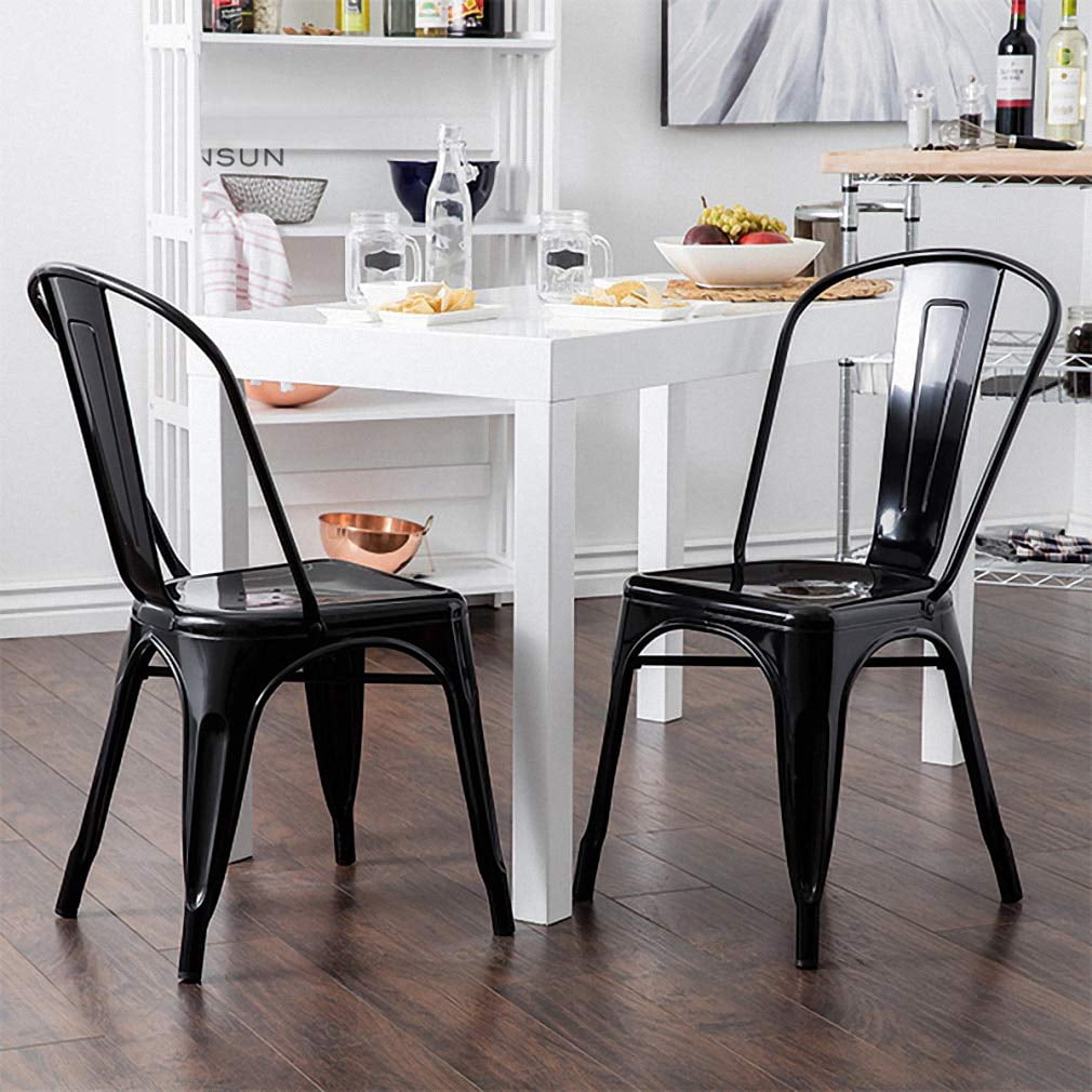NiamVelo Metal Dining Chairs Set of 2, Indoor/Outdoor Patio Chairs, 18 Inch Stackable Chairs for Kitchen, Restaurant Dining Room ,Café , Bistro Patio （Black）
