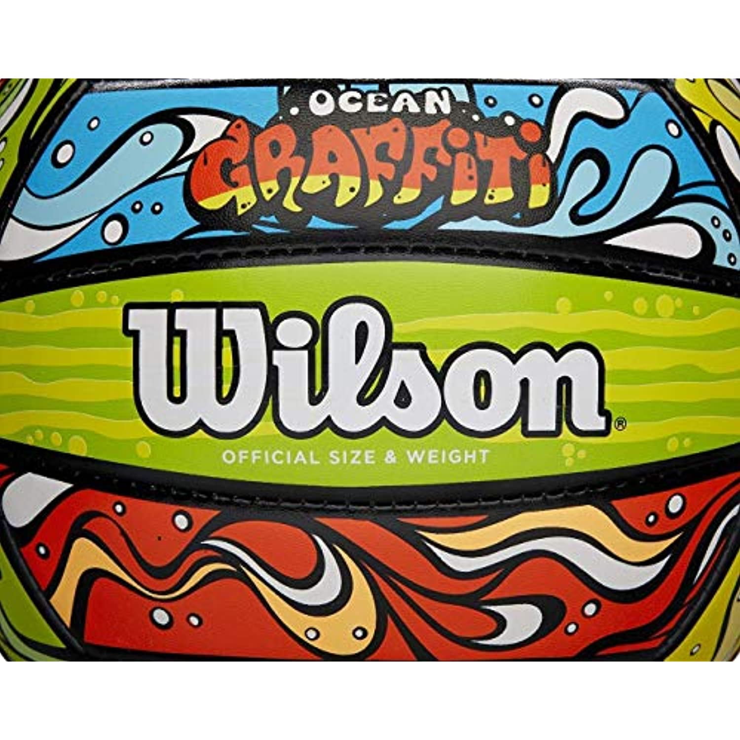 WILSON Ocean Graffiti Outdoor Recreation Volleyball - Official Size, Green/Orange/Blue