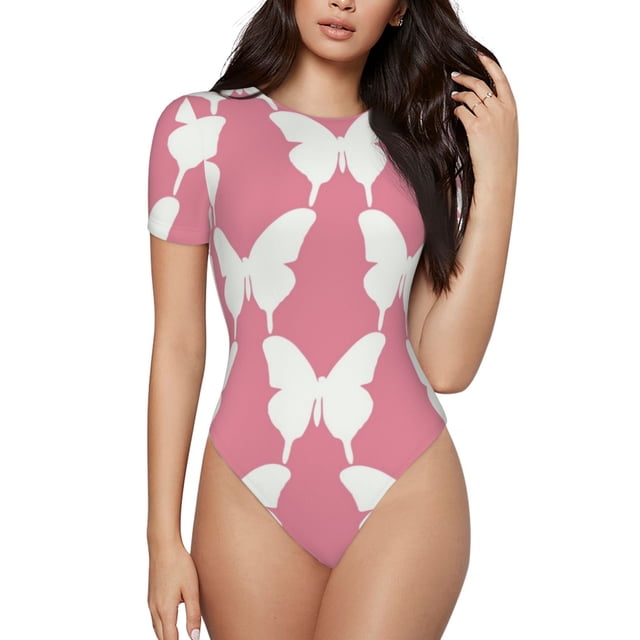 Fotbe Butterfly 2 Body de Mujer con Cuello Redondo y Mangas Cortas, Sin Mangas Ajustado, Suave, Cómodo y Básico-X-Large