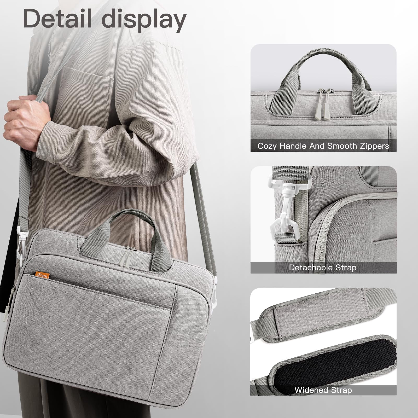 JETech Laptop Bag Case for MacBook Neo (A18 Pro), MacBook Air/Pro, Surface Book, HP Pavilion (Light Grey)