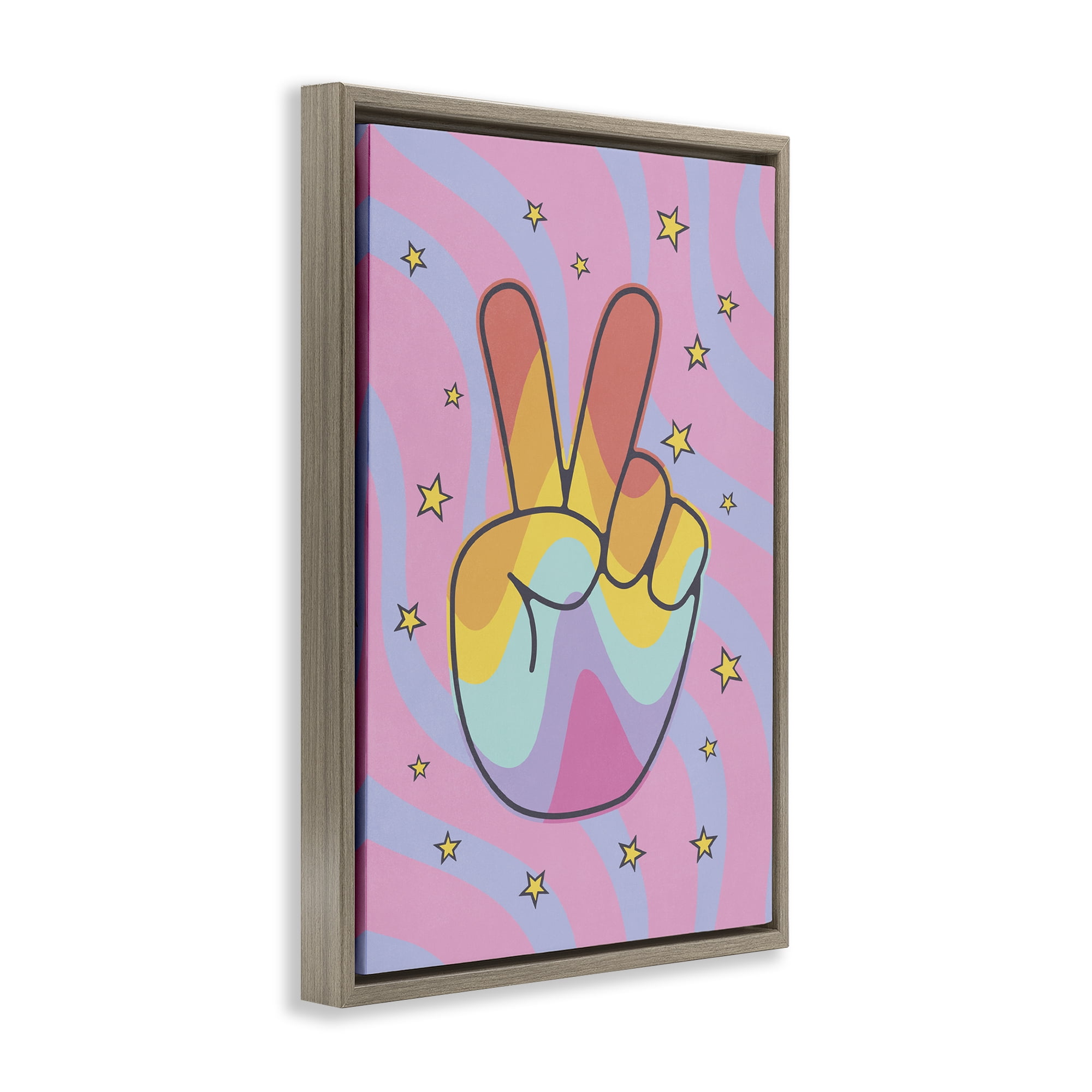 Stupell Industries Groovy Peace with Patterns Abstract Painting Brown Floater Framed Canvas Art Print Wall Art, 17 x 25