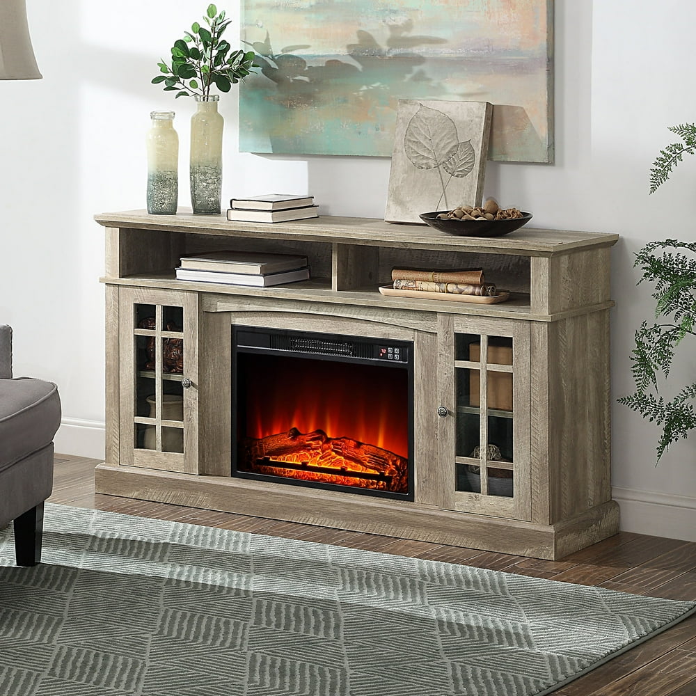 BELLEZE Fireplace TV Stand With Remote Control Console Media Shelves