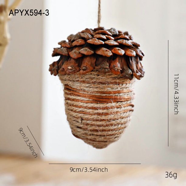 Adorno navideño colgante de piña grande con cuerda de yute para decorar el árbol de Navidad. Estilo rústico natural de granja. Adorno festivo para la chimenea NCHKUN