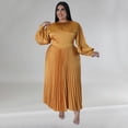 thumbnail image 5 of AURA Plus Size Long Sleeve Pleated Maxi Dress Women Round Neck Elegant Fall Winter Dress, 5 of 8