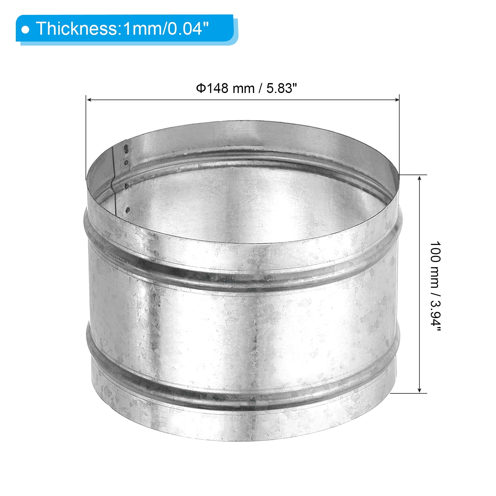 Uxcell 5.9" Duct Connector, 1 Set Galvanized Iron Duct Coupling Vent Coupler Dryer Pipe Coupling Hose Extension Connector with Duct Clamps for HVAC Exhaust Fan Vent Systems, 4" Long