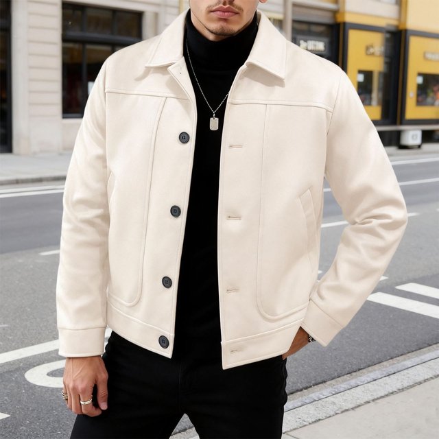 Veste d'Extérieur Vintage pour Homme avec Col Rabattu et Poches pour l'Hiver, Tenue Décontractée, Usage Quotidien et Style Classique