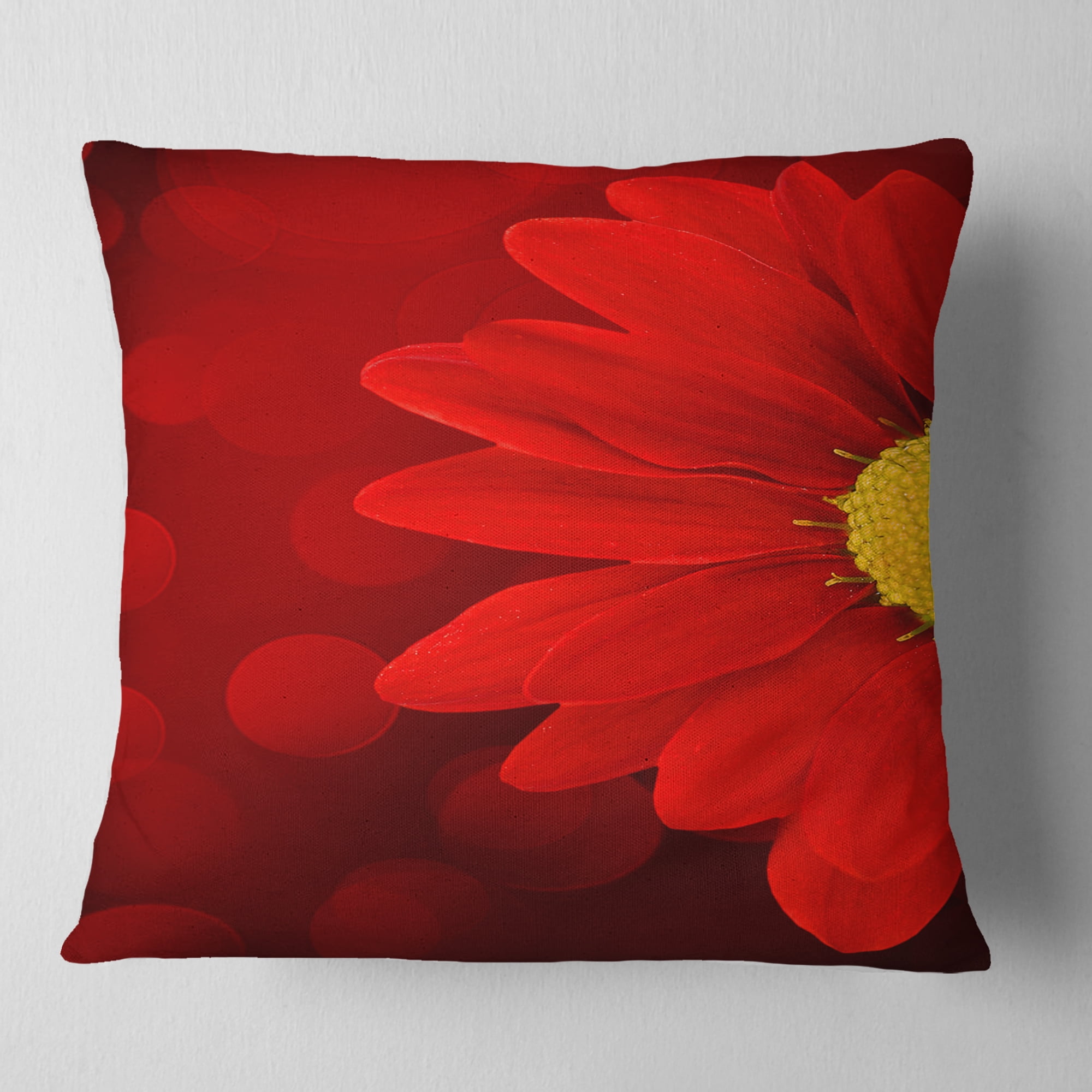 Designart Red Flower with Lit up Background - Floral Throw Pillow - 16x16